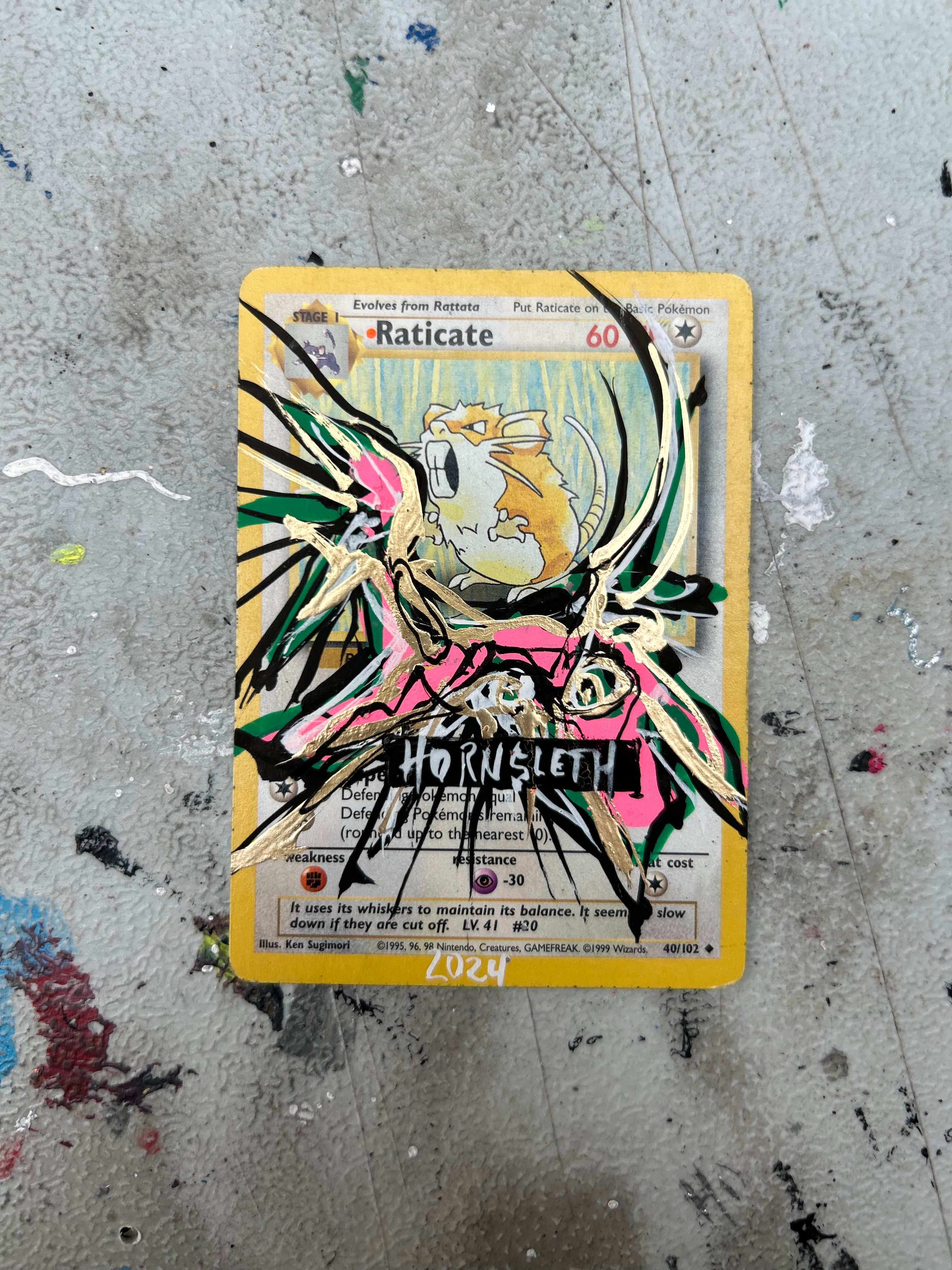 Pokemon Base set Raticate: Hornsleth signeret