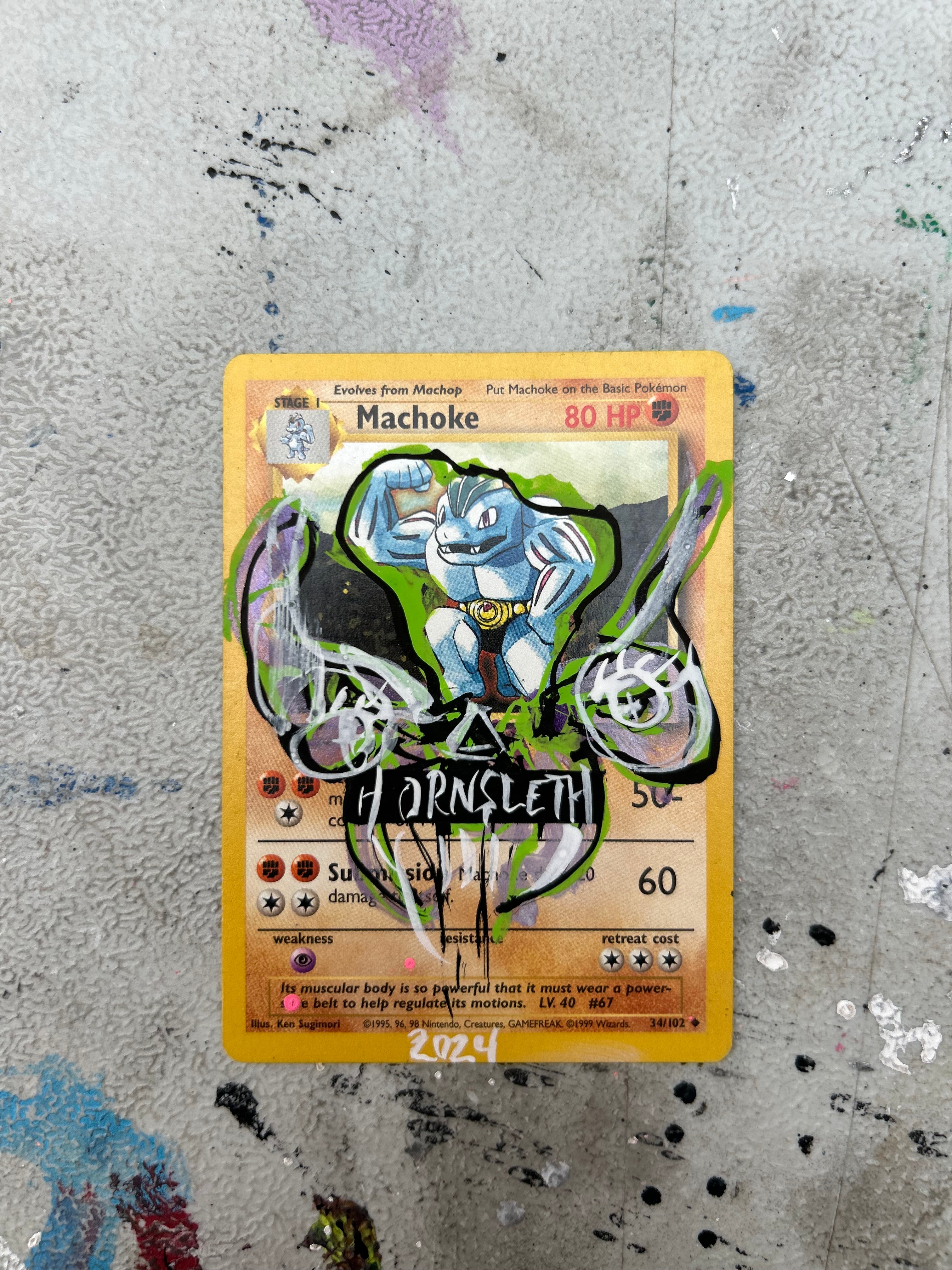 Pokemon Base set Machoke: Hornsleth signeret